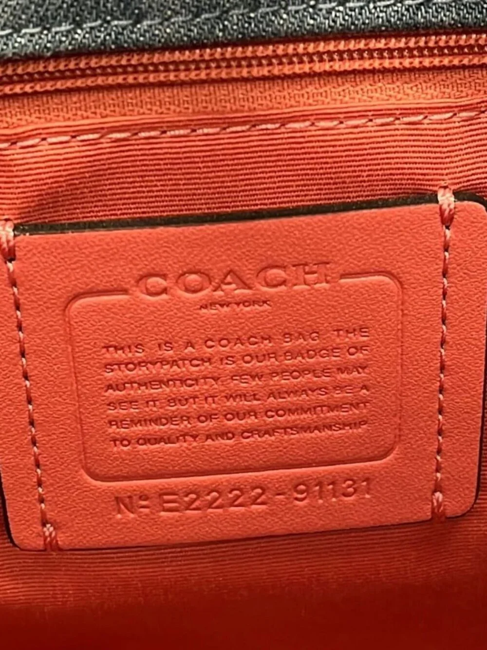 COACH 91131 Navy Light Blue Black Denim Cotton Tote Bag